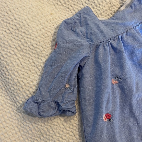 Janie and Jack Blue Chambray Floral Dress 3/4 sleeve - Picture 2 of 4